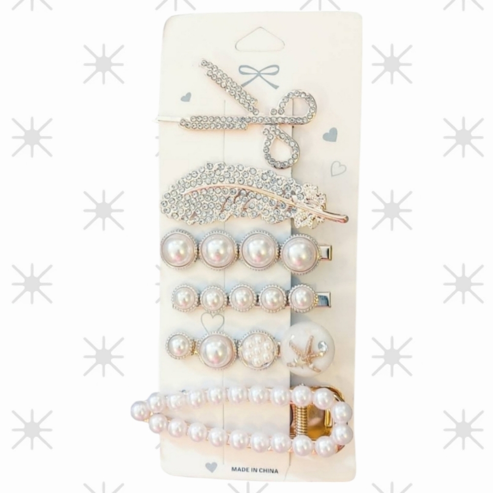 Elegant Pearl and Rhinestone Hair Clip Set